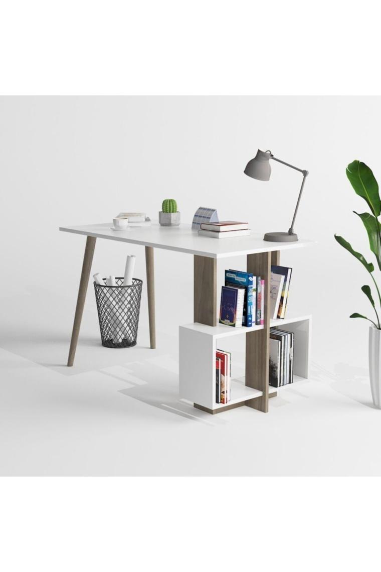 Lagomood Side Çalışma Masası Beyaz - Ceviz