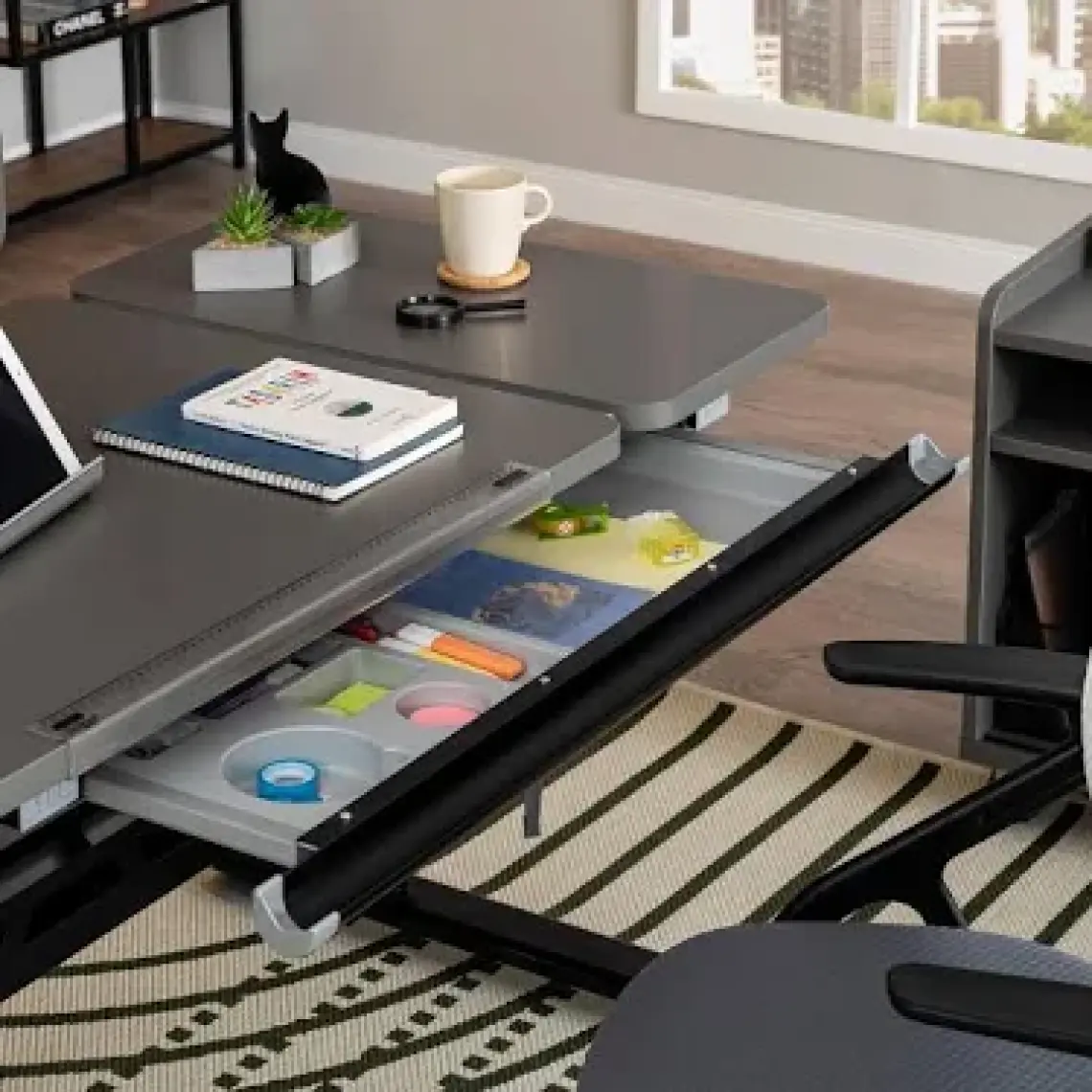 Creo Mobili Ev Ofis Kullanımı İçin Çekmeceli Çalışma Masası - Antrasit/Gri - 130x70 Cm, Vega Basic