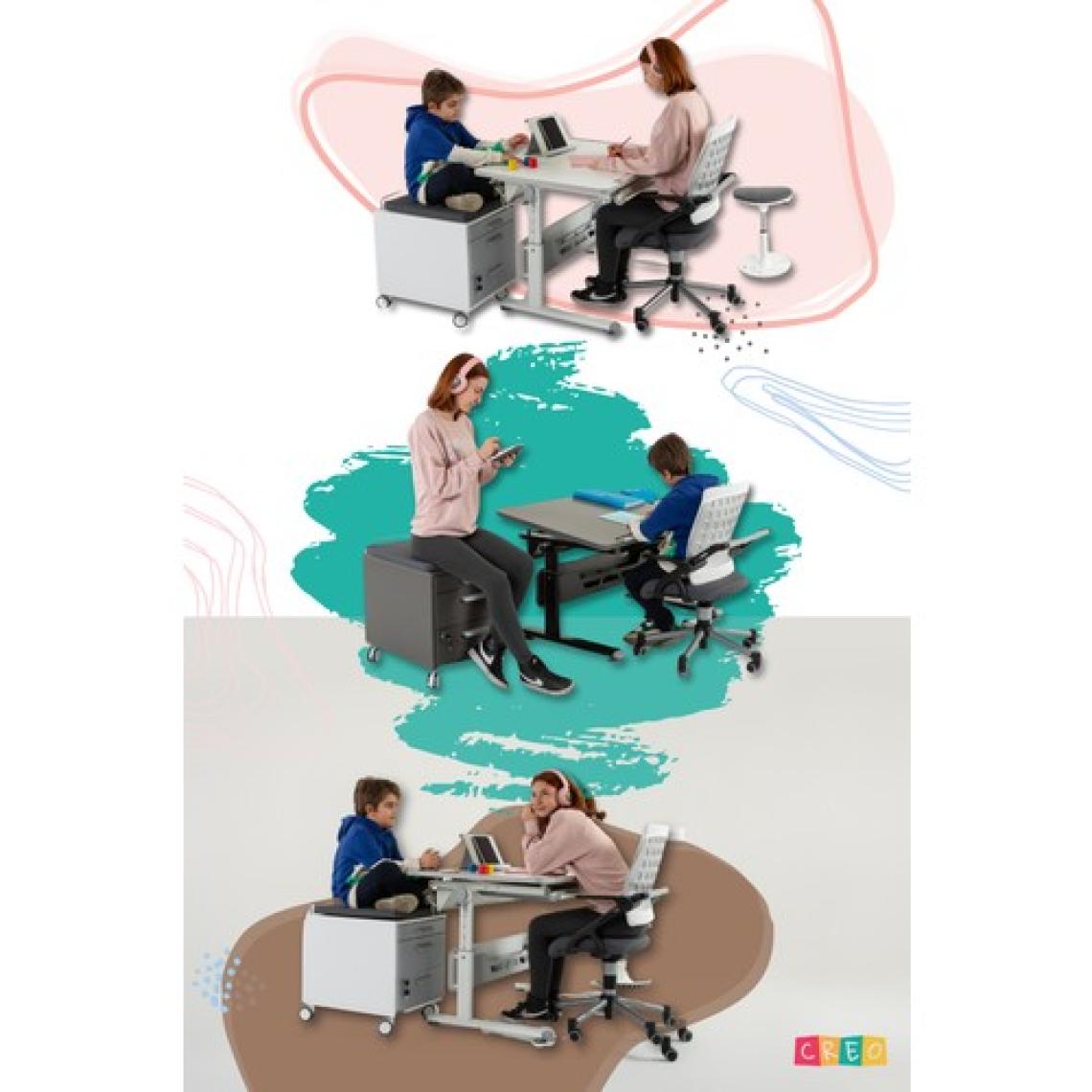 Creo Mobili Montessori Uyumlu Çalışma Masası + Sandalye - Beyaz/Mavi - Vega Advanced