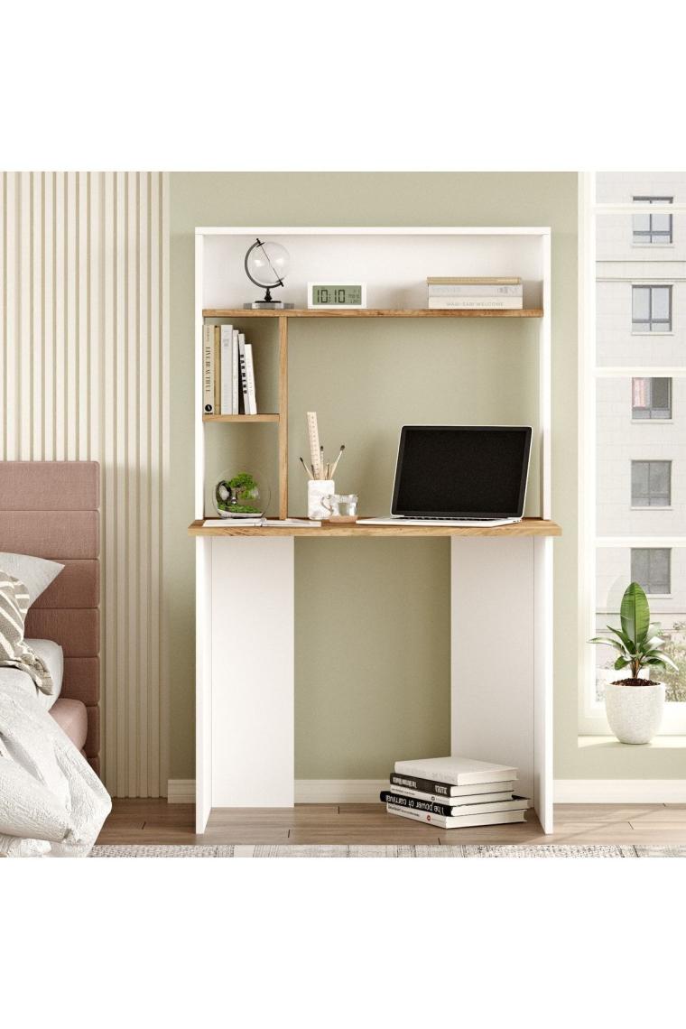 Bremen Çalışma Masası Kitaplık Raf Çam-beyaz Br2-aw