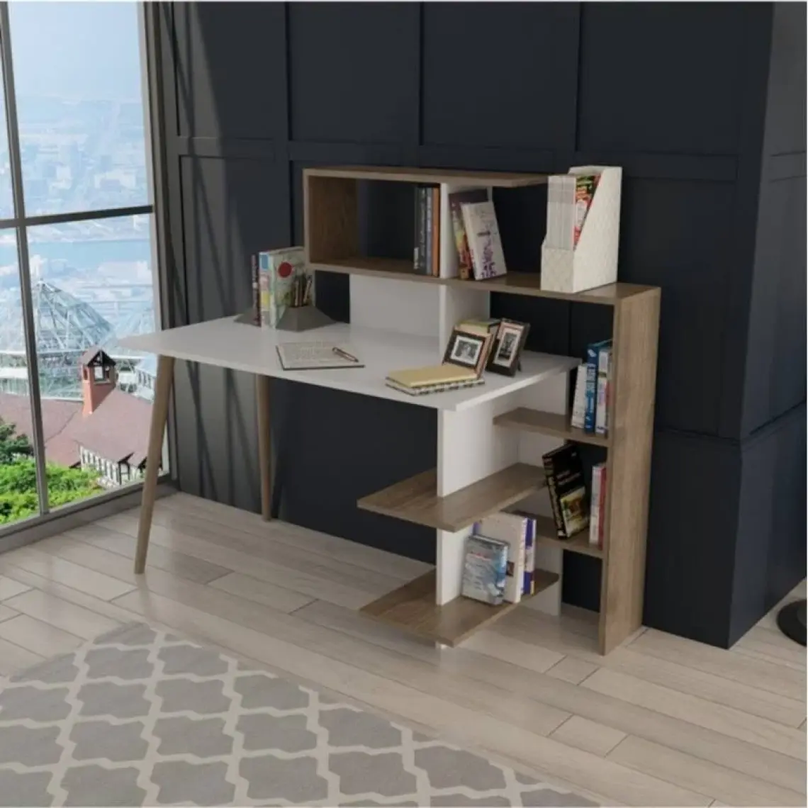 Lagomood Uzay Çalışma Masası Beyaz Ceviz