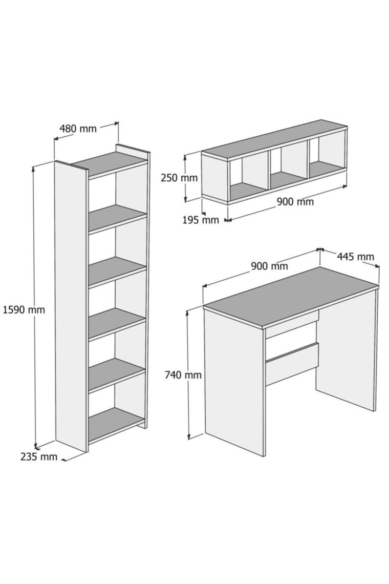 Çalışma Masası Raflı Kitaplıklı Çam - Clm0302
