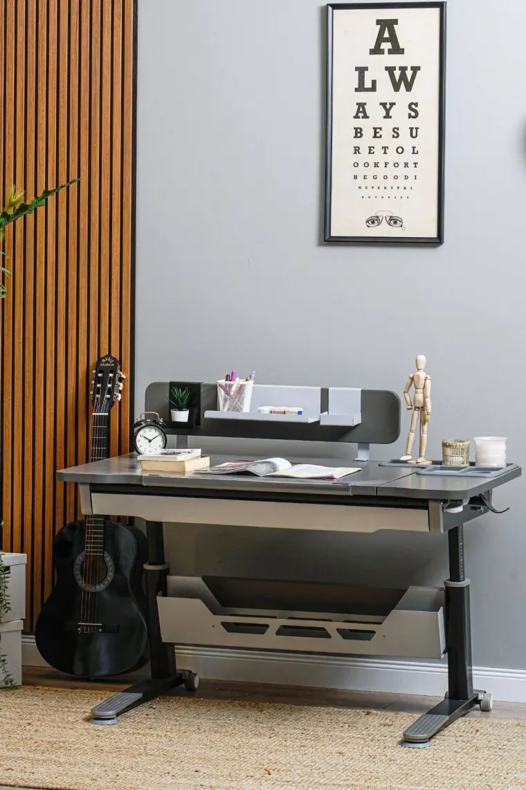 Creo Mobili Dinamik Çalışma Masası Yükseklik Ayarlı ve Eğimli Masa - 120x75 Cm, Antrasit/Gri - Sirius Standart
