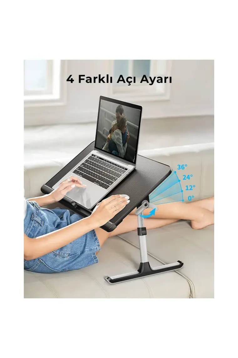 Bix Saıjı Mini K7 Dizüstü Yatak Tepsi Masası, Kaymaz Pvc Deri ile Dizüstü Çalışma Masası Siyah