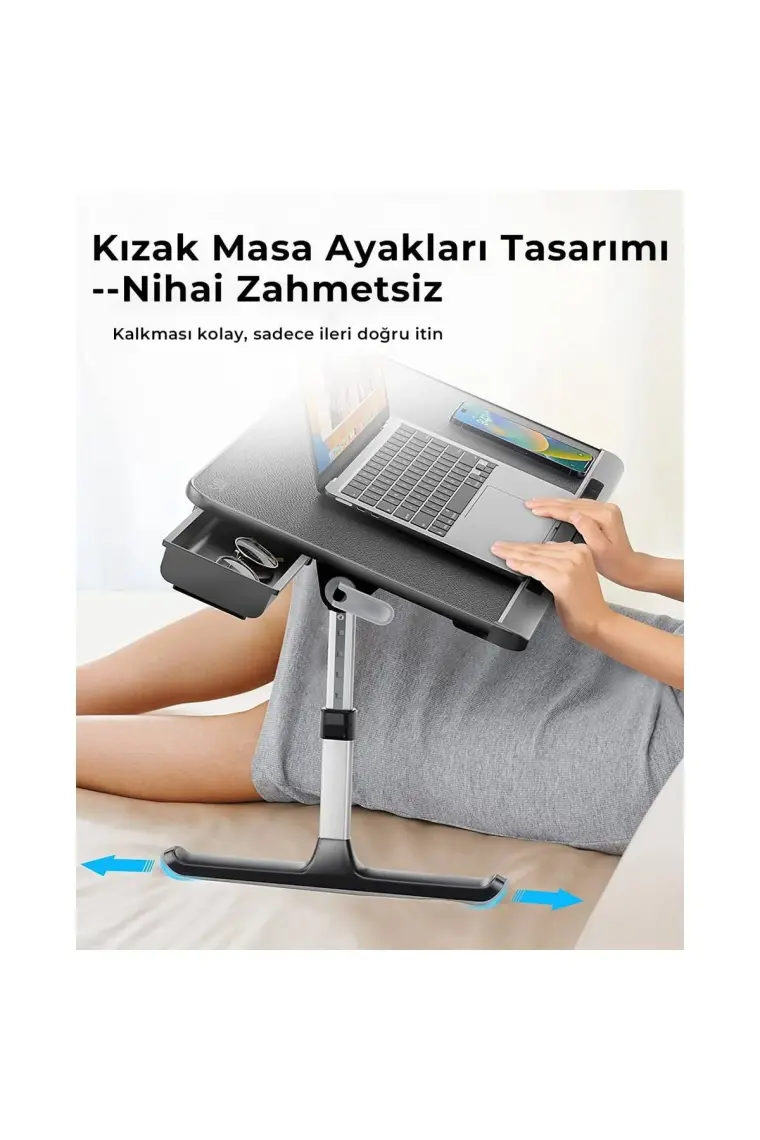 Bix Saıjı Mini K7 Dizüstü Yatak Tepsi Masası, Kaymaz Pvc Deri ile Dizüstü Çalışma Masası Siyah