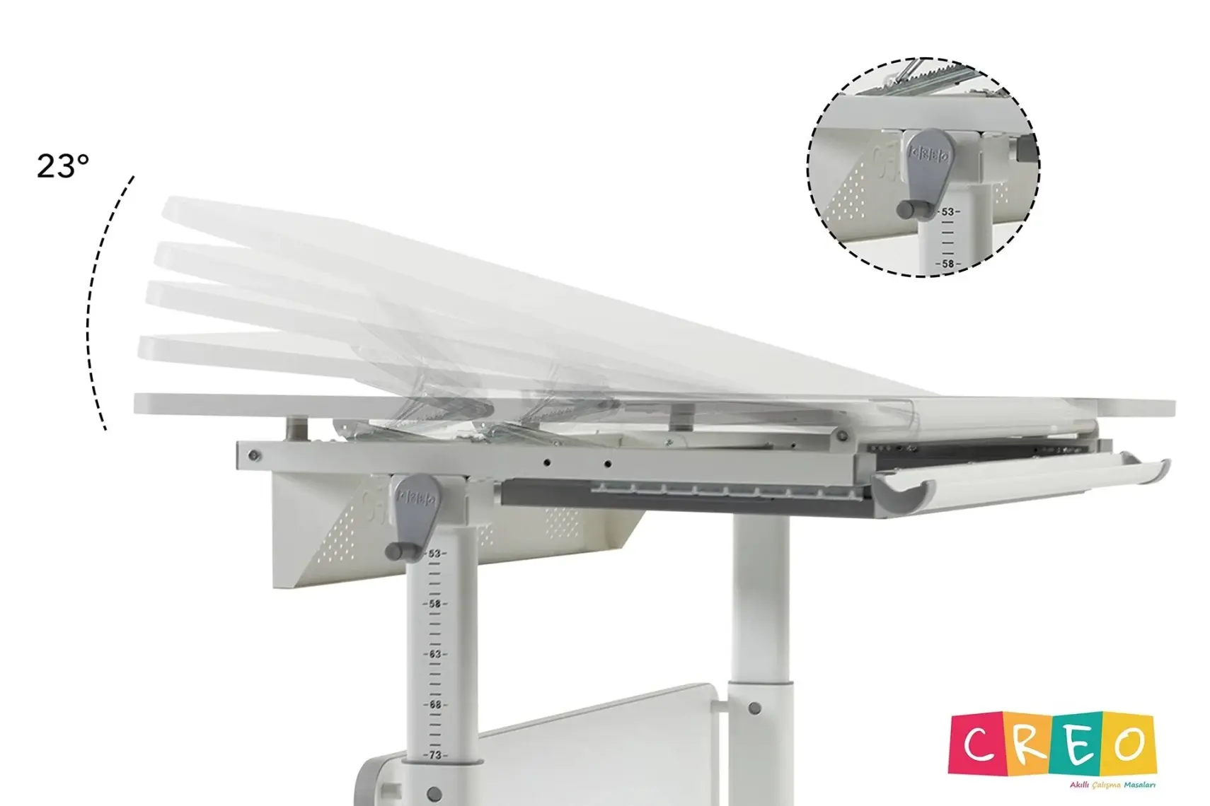 Creo Mobili Erkek Çocuk Çalışma Masası Yükseklik Ayarlı - 130x70 Cm, Beyaz/Mavi - Vega Simple
