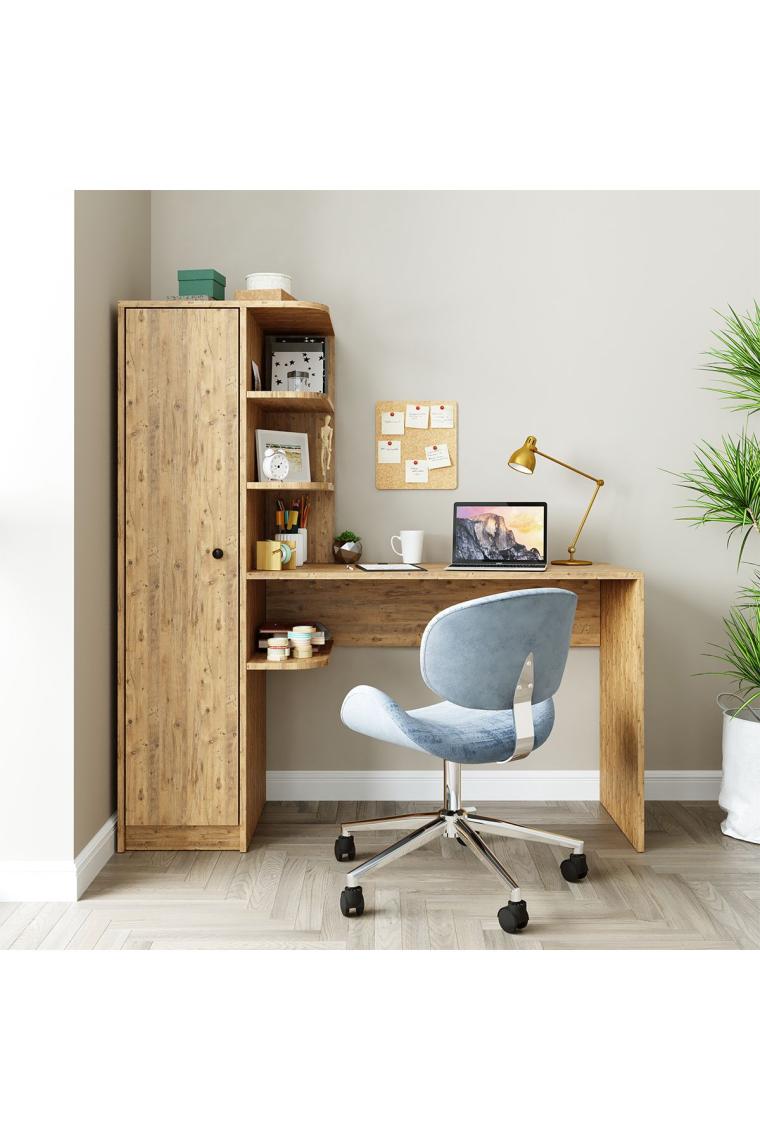 Roomart Roma Raflı Çalışma Masası , Çalışma Ofis Masası Sağ Dolap Atlantik Çam