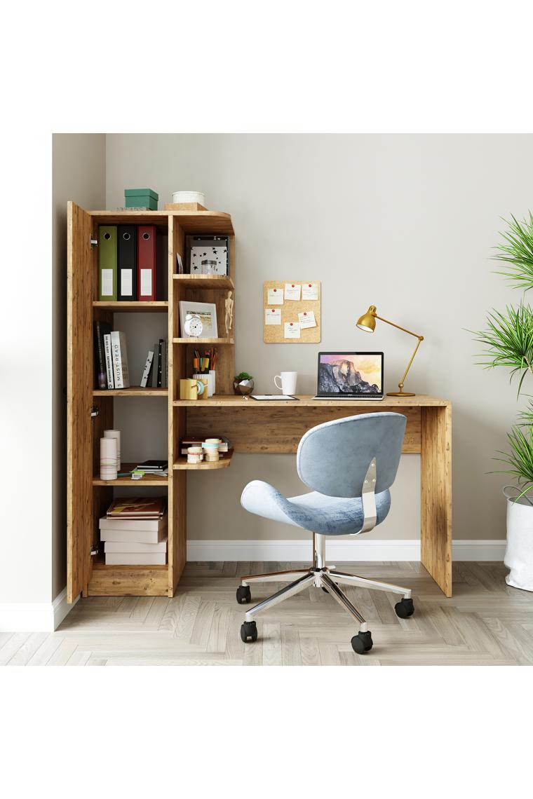 Roomart Roma Raflı Çalışma Masası , Çalışma Ofis Masası Sağ Dolap Atlantik Çam