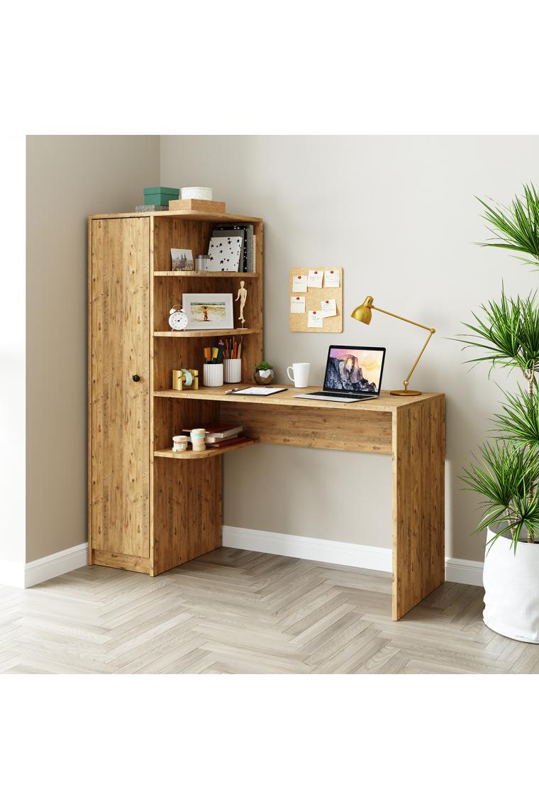 Roomart Roma Raflı Çalışma Masası , Çalışma Ofis Masası Sağ Dolap Atlantik Çam