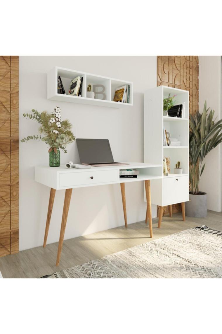 Bimossa U5010 Janus Raflı Kitaplıklı Çalışma Masası Beyaz