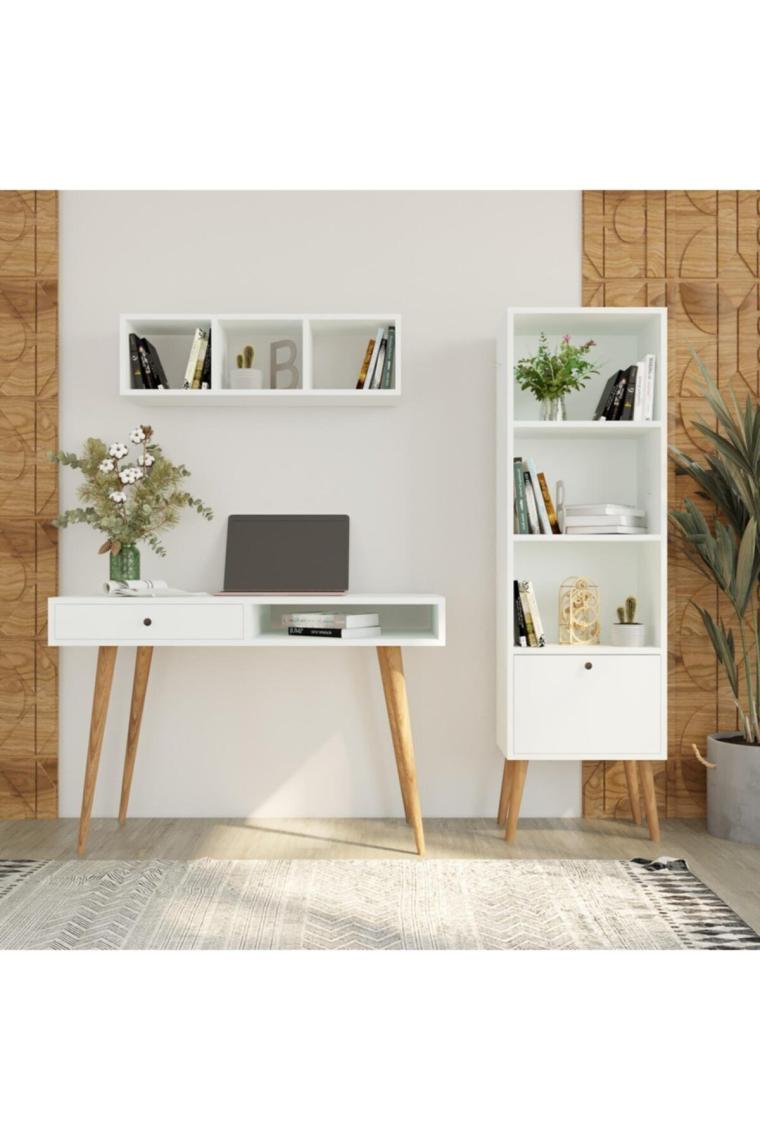 Bimossa U5010 Janus Raflı Kitaplıklı Çalışma Masası Beyaz