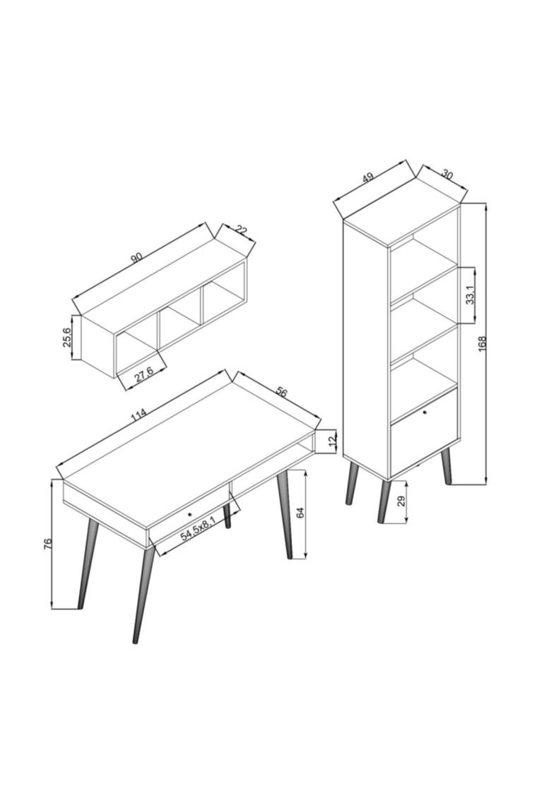 Bimossa U5010 Janus Raflı Kitaplıklı Çalışma Masası Beyaz