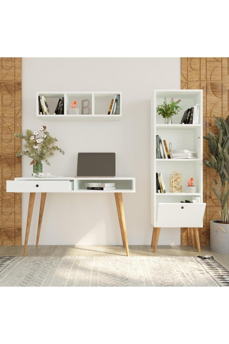 Bimossa U5010 Janus Raflı Kitaplıklı Çalışma Masası Beyaz