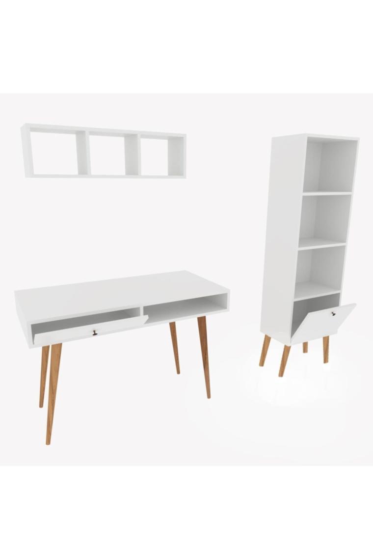 Bimossa U5010 Janus Raflı Kitaplıklı Çalışma Masası Beyaz