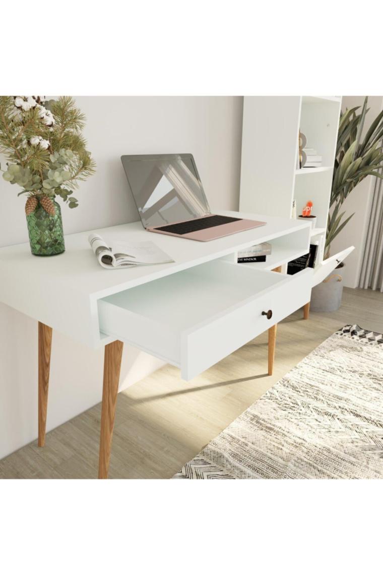 Bimossa U5010 Janus Raflı Kitaplıklı Çalışma Masası Beyaz