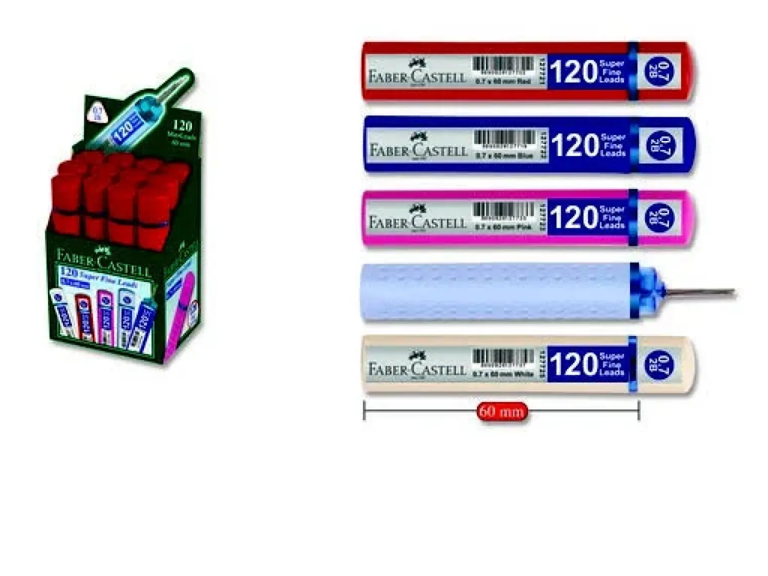 Faber-Castell Beyaz Mekanik Kalem Uçları 0.5 mm 60 mm Tüp Kapaklı 120'li Paket – Dayanıklı ve Pürüzsüz Yazım