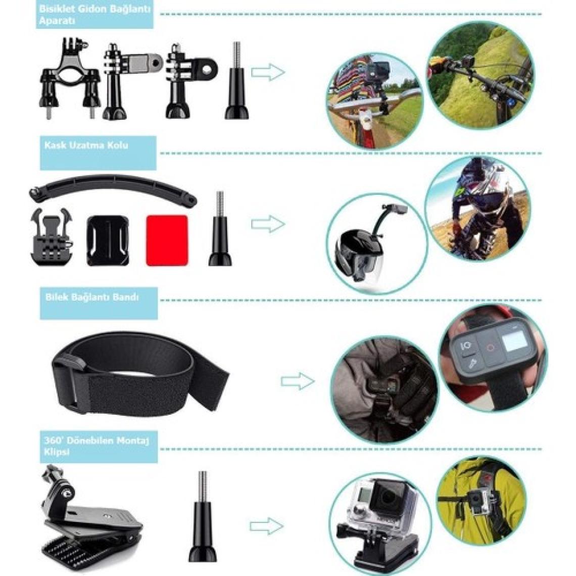 Trendfone Gopro Aksiyon Kameraları Için Aksesuar Seti Ihtiyacınız Olan Herşey Tek Pakette-Büyük Boy Çanta Ile Birlikte