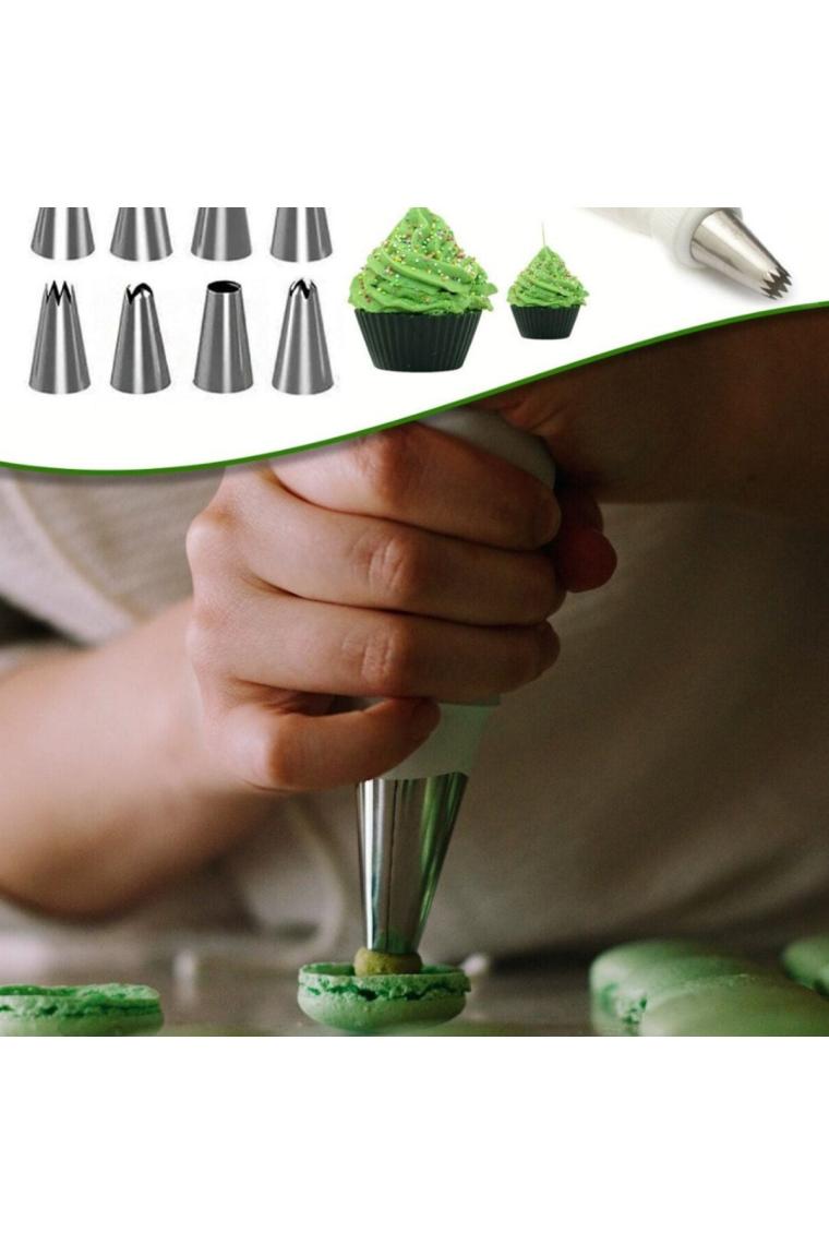 Krema Sıkma Torbası Seti 10 Parça Pasta Krema Kek Süsleme Torbası Paslanmaz Çelik Uçlu