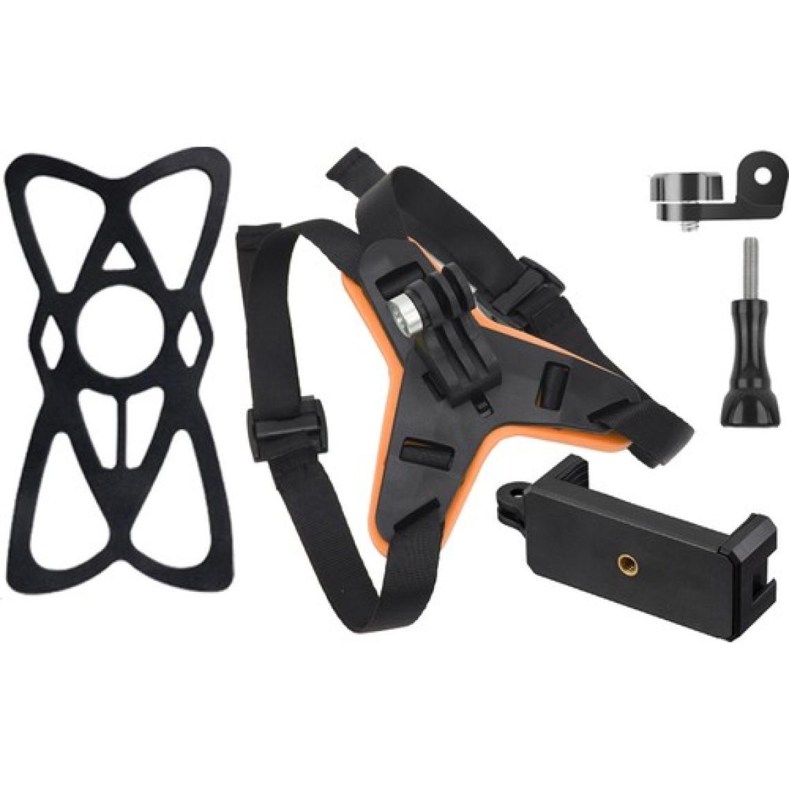 GPlus GP525 Cep Telefonu Aksiyon Kameralarla Uyumlu Jaw Mount Motor Yatay Dikey Çift Fonksiyon Düşmez Koruyucu Silikonlu Cep Telefonu Tutucu Kask Çene Bağlantı Aparatı 5 Parça Kask Tutucu Set Turuncu