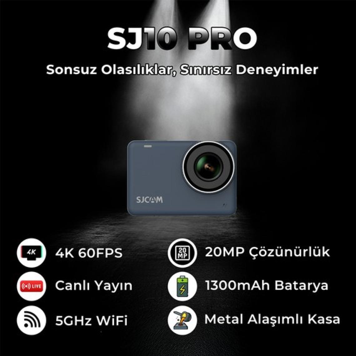 SJCAM SJ10 PRO 4K60 FPS 20MP 5GHz WiFi UHD 8X Dijital Zoom 150° FPV Geniş Açı 2.33” Geniş Ekran Canlı Yayın 240FPS Ağır Çekim 6 Eksenli Jiroskop EIS H.265 1300mAh Batarya Aksiyon Kamerası Mavi