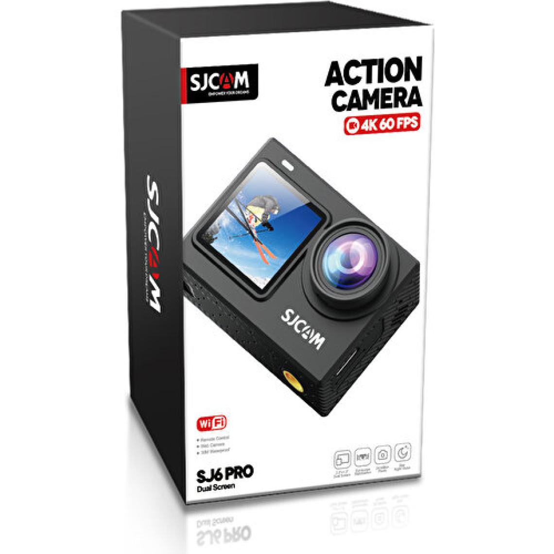 Sjcam Sj6 Pro Wifi 4k/60 UHD 24MP 165° Geniş Açı 1000MAH 2”/1.3” Çift Ekranlı Aksiyon Kamerası Siyah