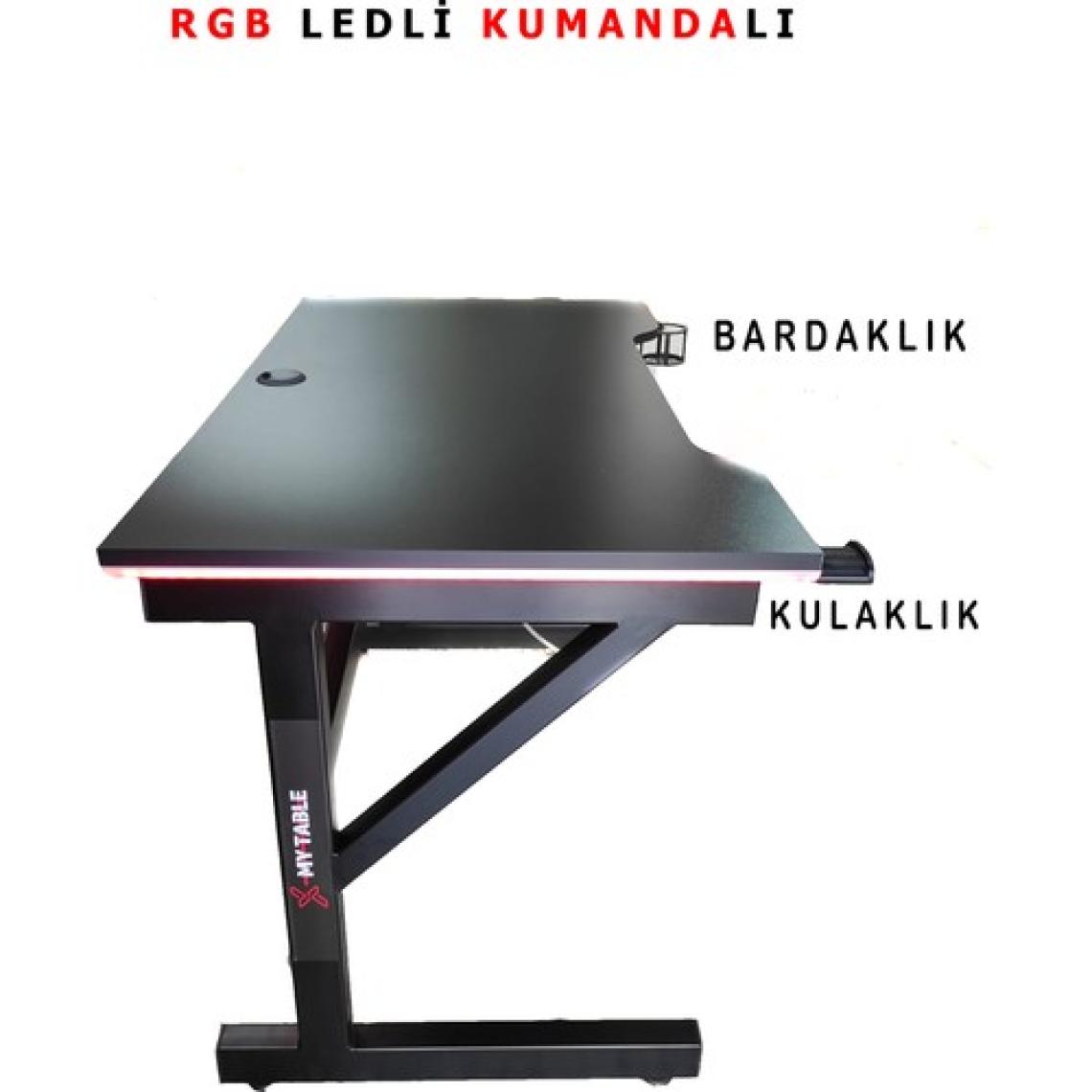 X My Table x  My Table Led'li 130 x 65 x 76 Rgb'li Kumandalı Oyuncu Masası Oyuncu Masası