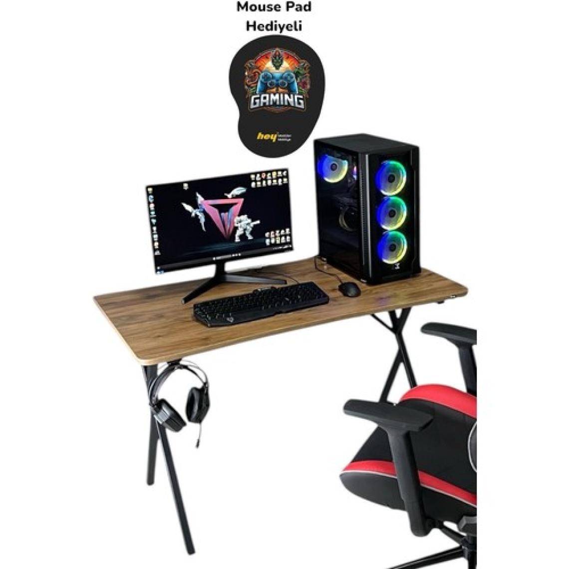 Hey Modüler Mobilya Heygaming Profesyonel Oyuncu Masa Ceviz Siyah Bilgisayar Çalışma Masası 120 Cm