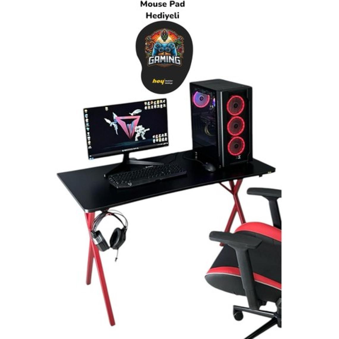Hey Modüler Mobilya Heygaming Profesyonel Oyuncu Masa Siyah Kırmızı Bilgisayar Çalışma Masası 120 Cm