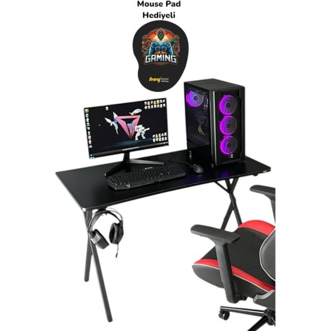 Hey Modüler Mobilya Heygaming Profesyonel Oyuncu Masa Siyah Siyah Bilgisayar Çalışma Masası 120 Cm