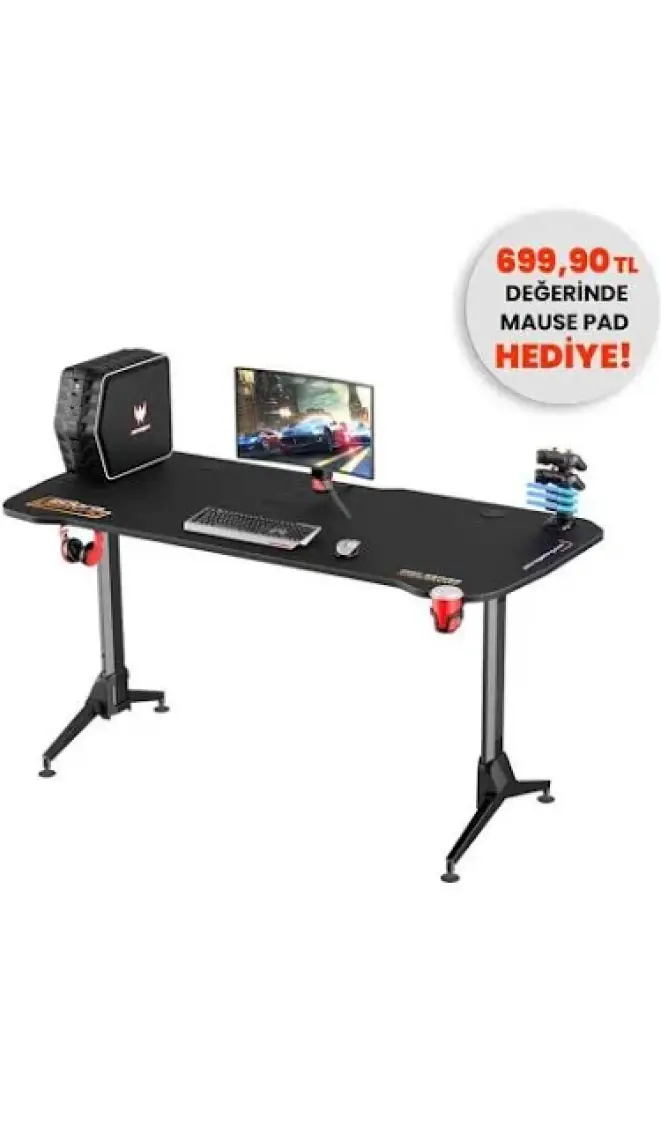 Adore Gaming Profesyonel Oyuncu Bilgisayar Masası  Karbon Çelik Gövde -  Siyah