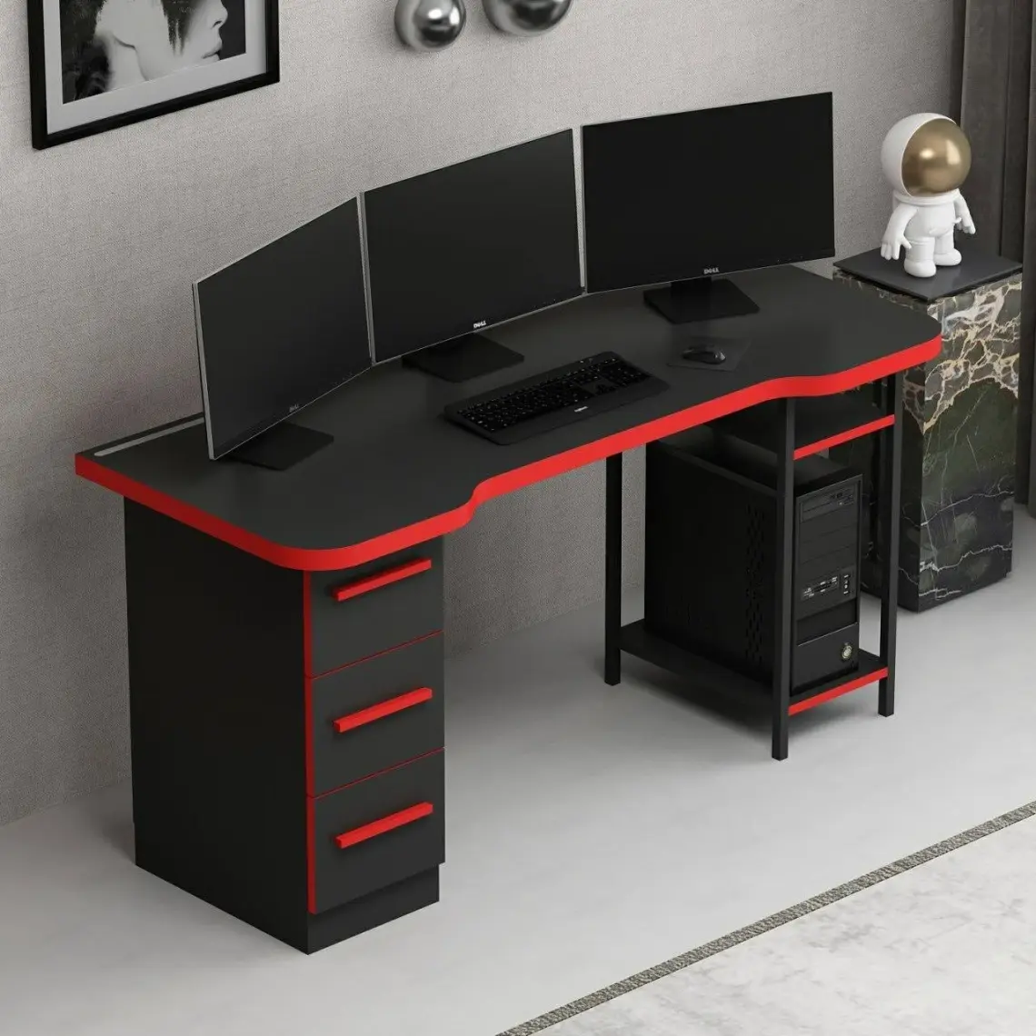 X-Force Phoenix 3 Ç Metal Raf Ayaklı Oyuncu Masası Rgb LED Işıklı - Set 7