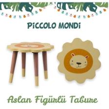 Piccolo Mondi Aslan Figürlü Ahşap Çocuk Taburesi (Sök-Tak Ayak Modelli)
