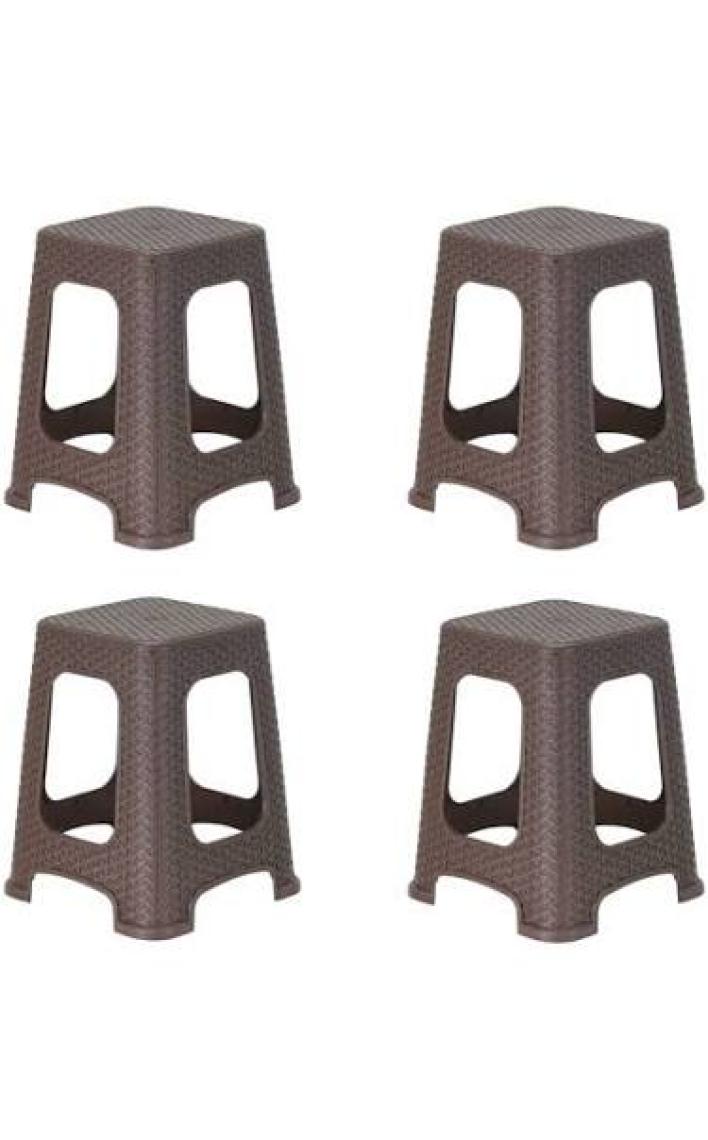 Sivas Gözde   Plastik Rattan Hasır Desenli Büyük Tabure 4 Lü Set