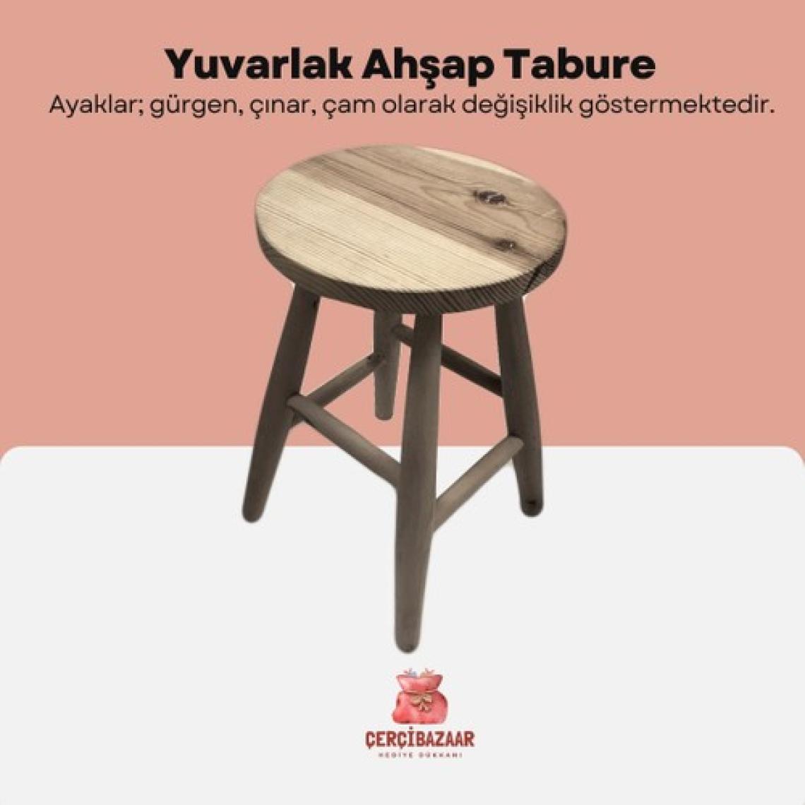 Çerçi Bazaar Yuvarlak Ahşap Tabure