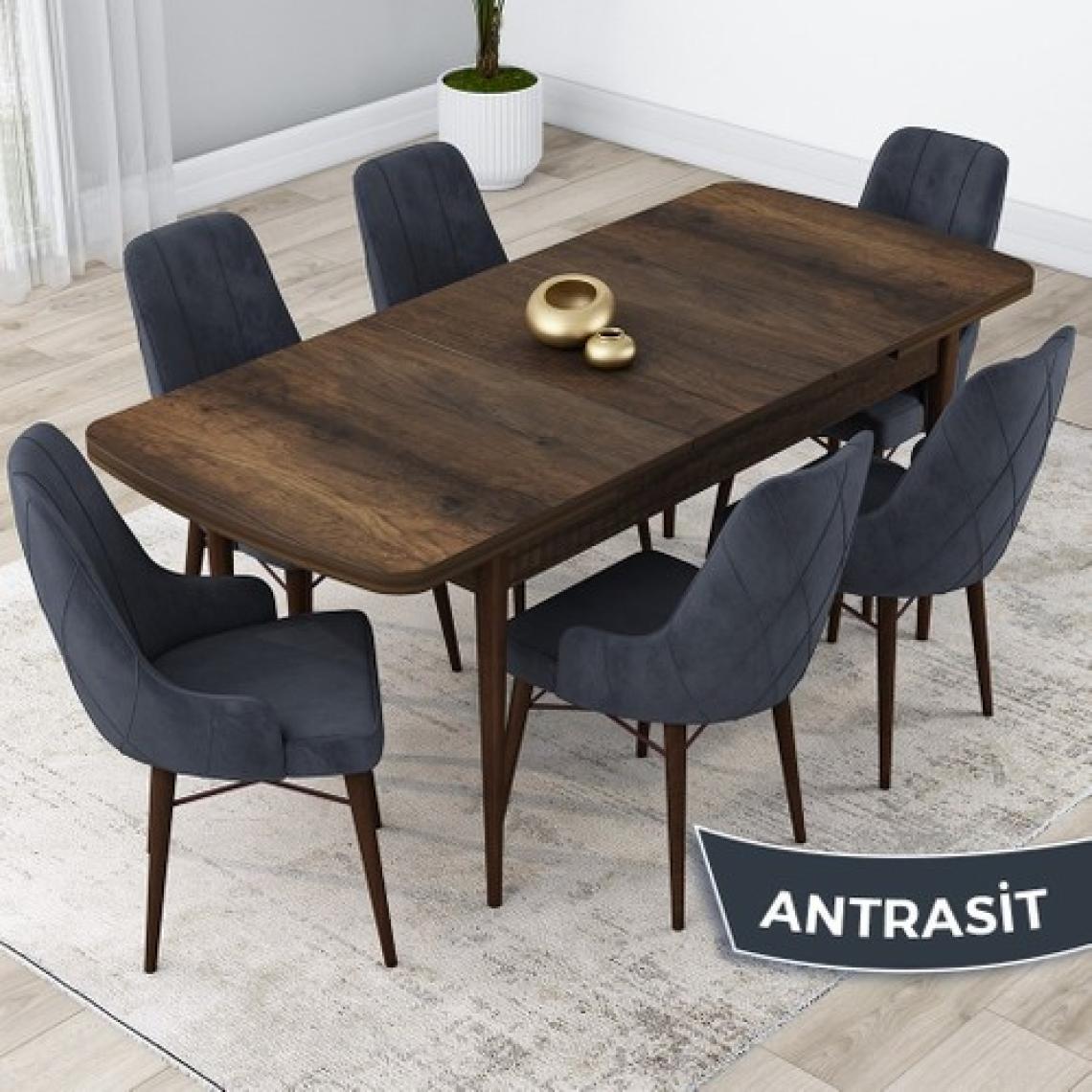 Canisa Concept Kar Serisi  Açılabilir 80 x 132 cm Mdf Mutfak Masa Takımı Barok Ahşap Desen Masa 6 Sandalye