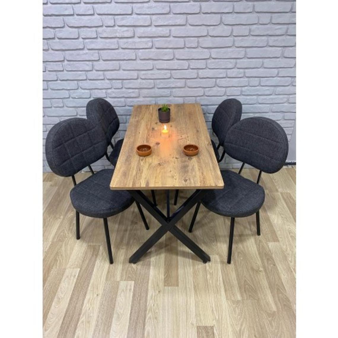 Bambeds Mobilya Masa Takımı, Yemek Masası, Mutfak Masası, Balkon Masası - 70X110 Çam 4 Sandalye Koyu Gri