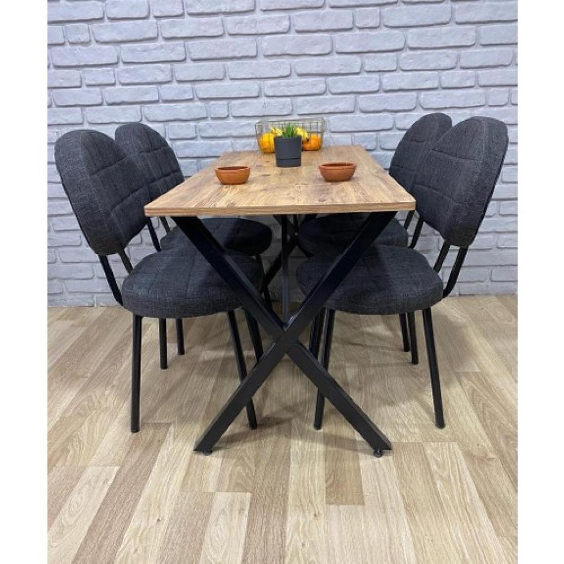 Bambeds Mobilya Masa Takımı, Yemek Masası, Mutfak Masası, Balkon Masası - 70X110 Çam 4 Sandalye Koyu Gri