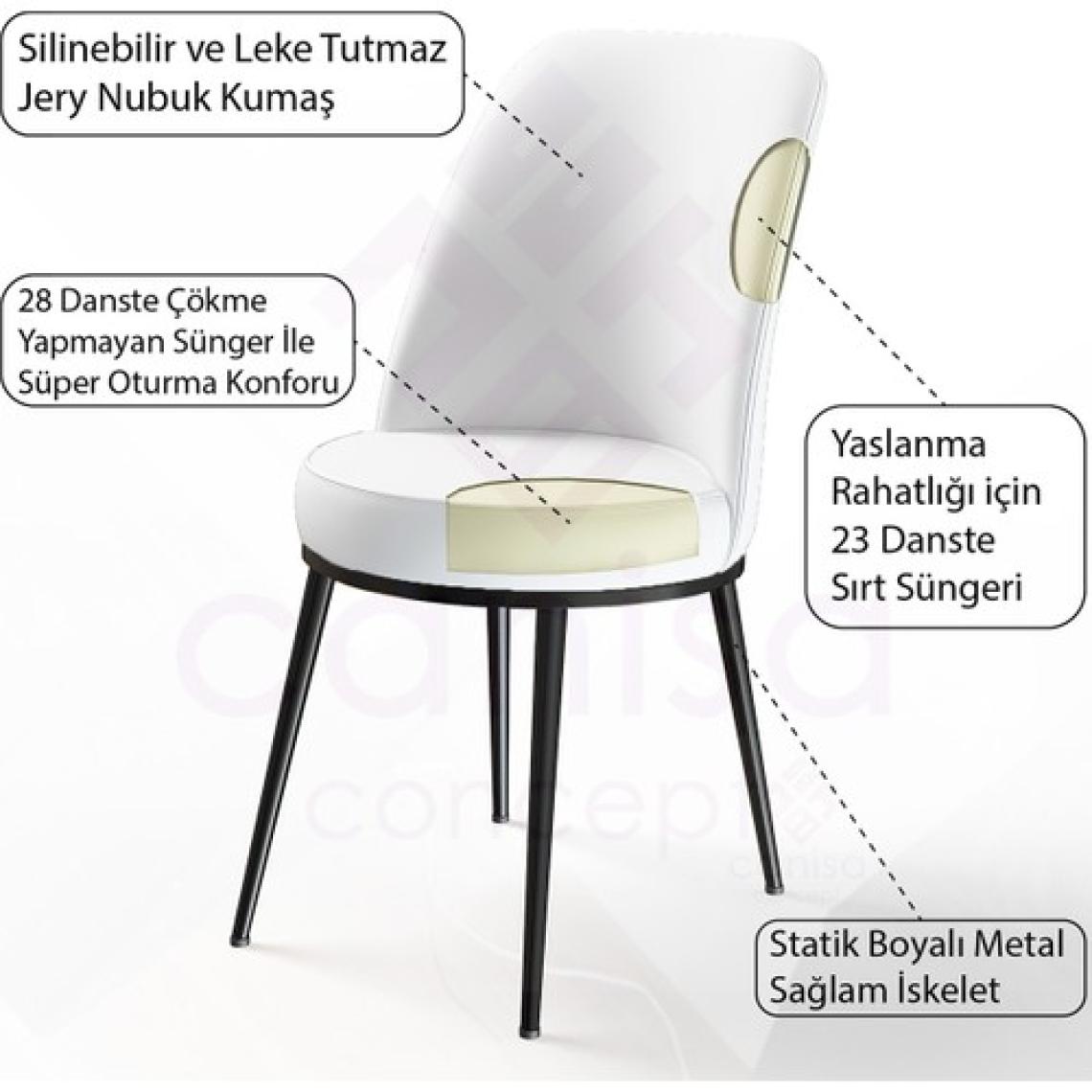 Canisa Concept Via Serisi Açılabilir Mutfak Masa Takımı- Siyah Mermer Desen Masa+6 Adet Sandalye
