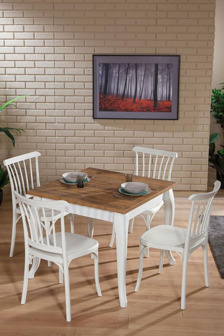 Sandalie Violet Beyaz / Sirius Sabit Masa - 4 Sandalye 1 Masa / Salon - Mutfak Masa Takımı
