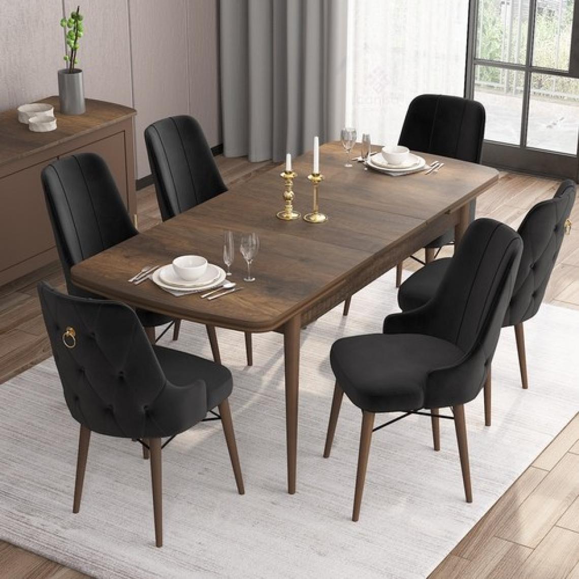 Canisa Concept Are Serisi, 80X132 Açılabilir Mdf Masa, Barok Ahşap Desenli Mutfak Masa Takımı, 6 Sandalye