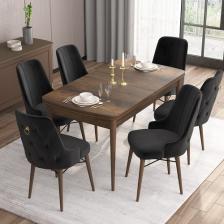Canisa Concept Are Serisi, 80X132 Açılabilir Mdf Masa, Barok Ahşap Desenli Mutfak Masa Takımı, 6 Sandalye