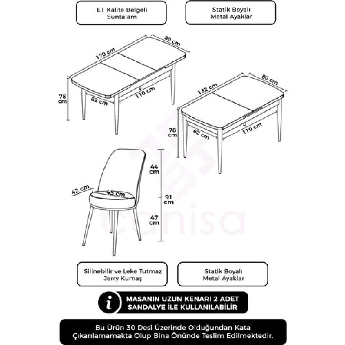 Canisa Concept Via Serisi Açılabilir Mutfak Masa Takımı- Siyah Mermer Desen Masa+6 Adet Sandalye