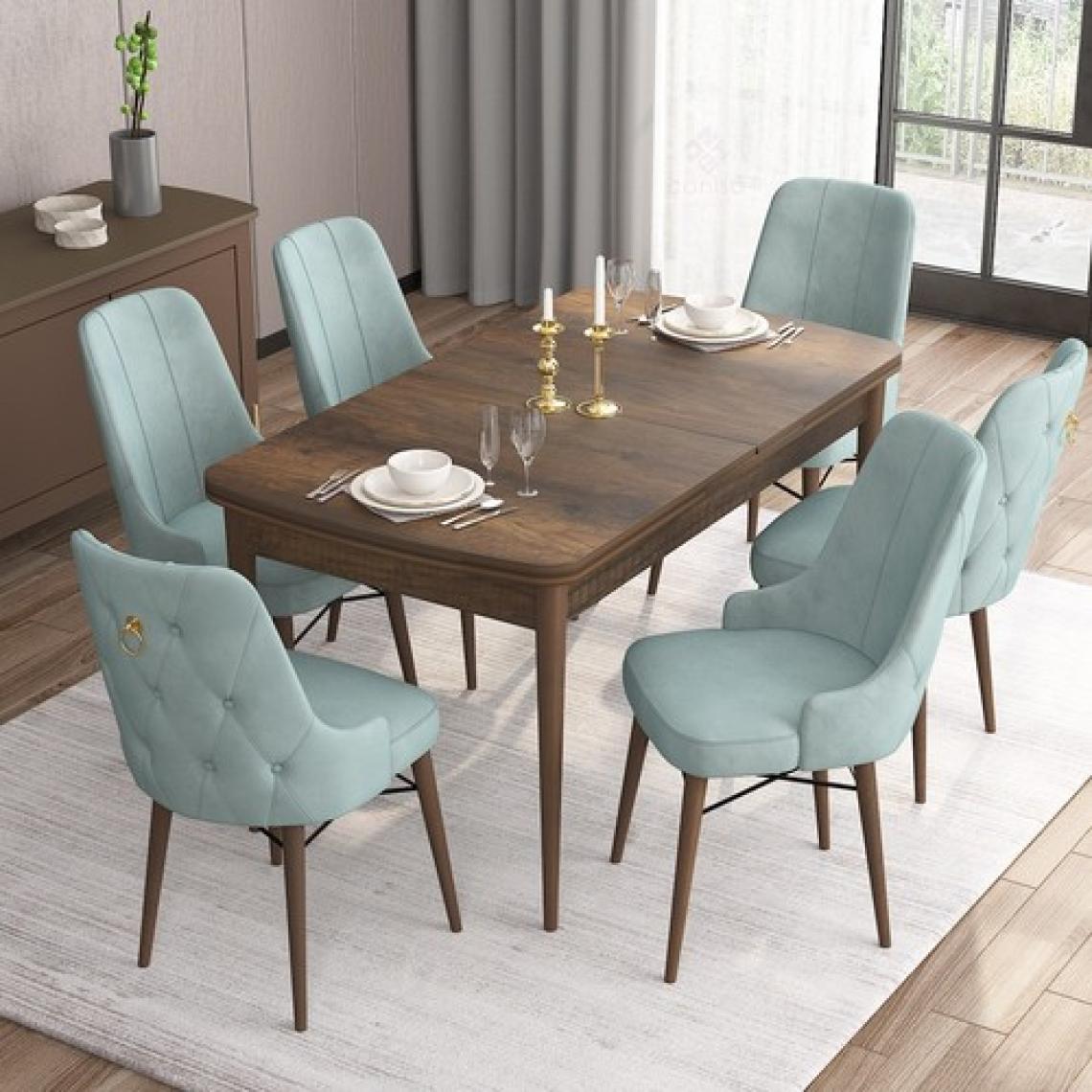 Canisa Concept Are Serisi, 80X132 Açılabilir Mdf Masa, Barok Ahşap Desenli Mutfak Masa Takımı, 6 Sandalye