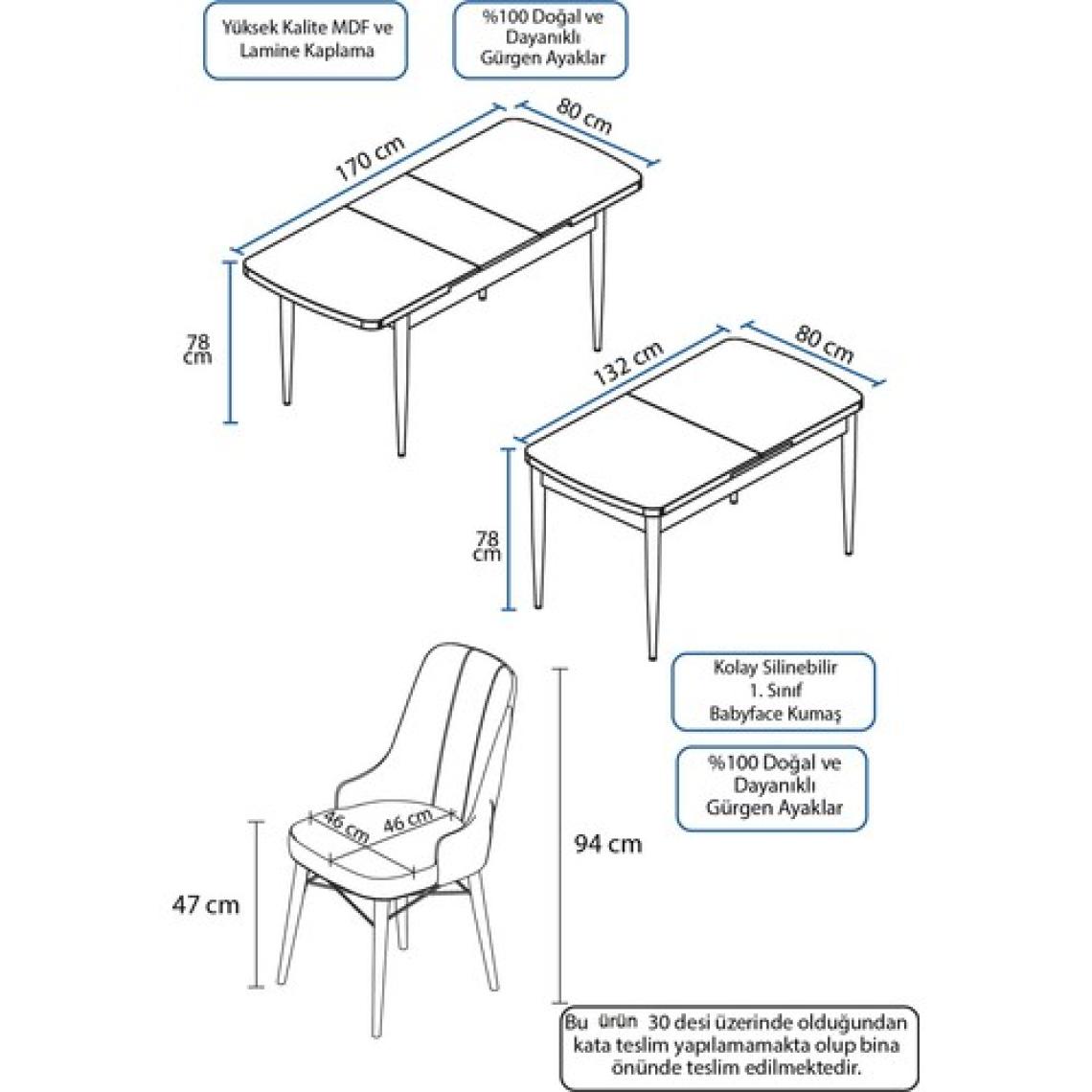 Canisa Concept Are Serisi, 80X132 Açılabilir Mdf Masa, Barok Ahşap Desenli Mutfak Masa Takımı, 6 Sandalye