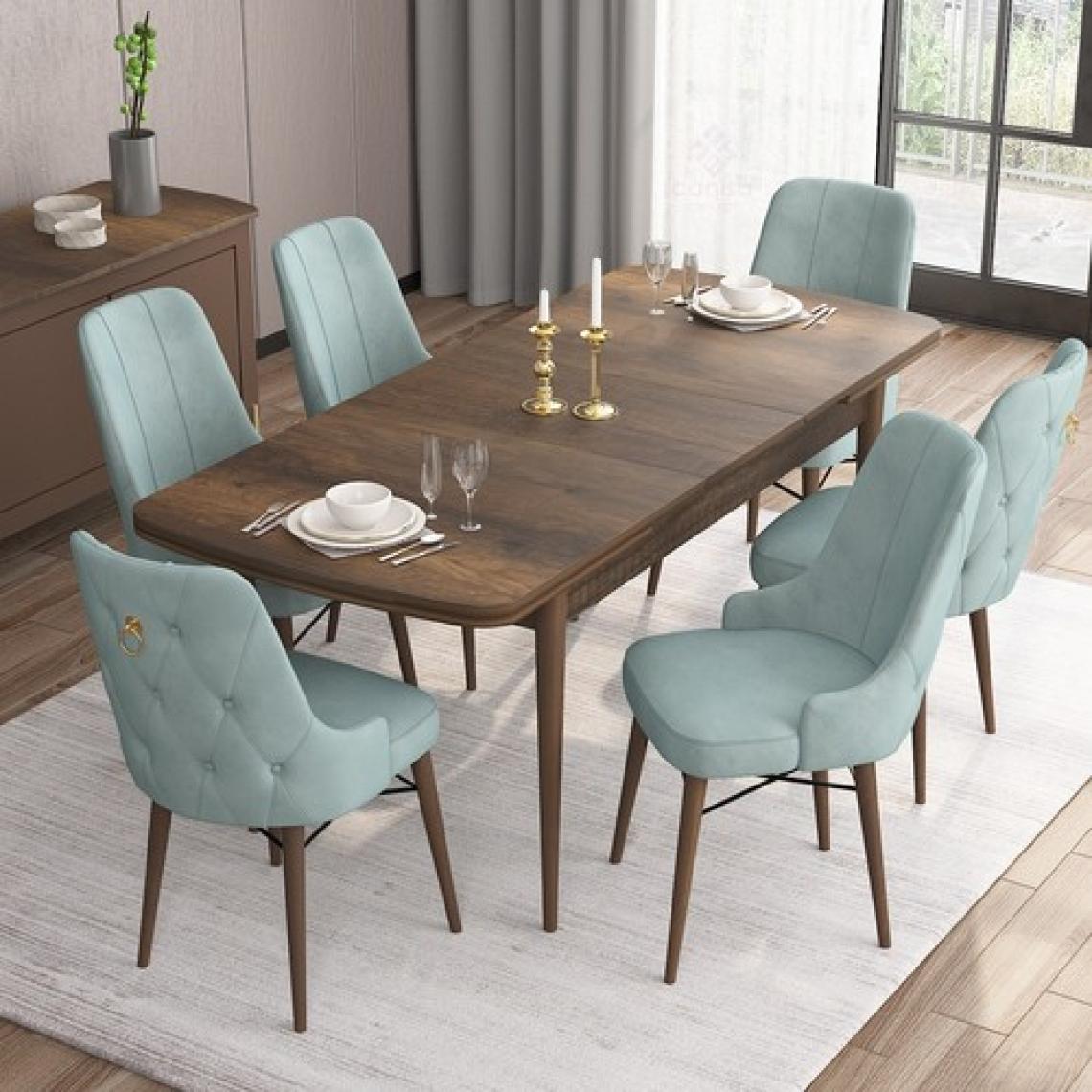 Canisa Concept Are Serisi, 80X132 Açılabilir Mdf Masa, Barok Ahşap Desenli Mutfak Masa Takımı, 6 Sandalye