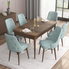 Canisa Concept Are Serisi, 80X132 Açılabilir Mdf Masa, Barok Ahşap Desenli Mutfak Masa Takımı, 6 Sandalye