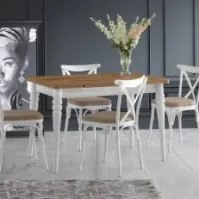 Sweet Home Yanlardan Açılır Yakamoz Masa Antik Çam Topkapı Ayak 4 Adet Bahar Çapraz Sandalye