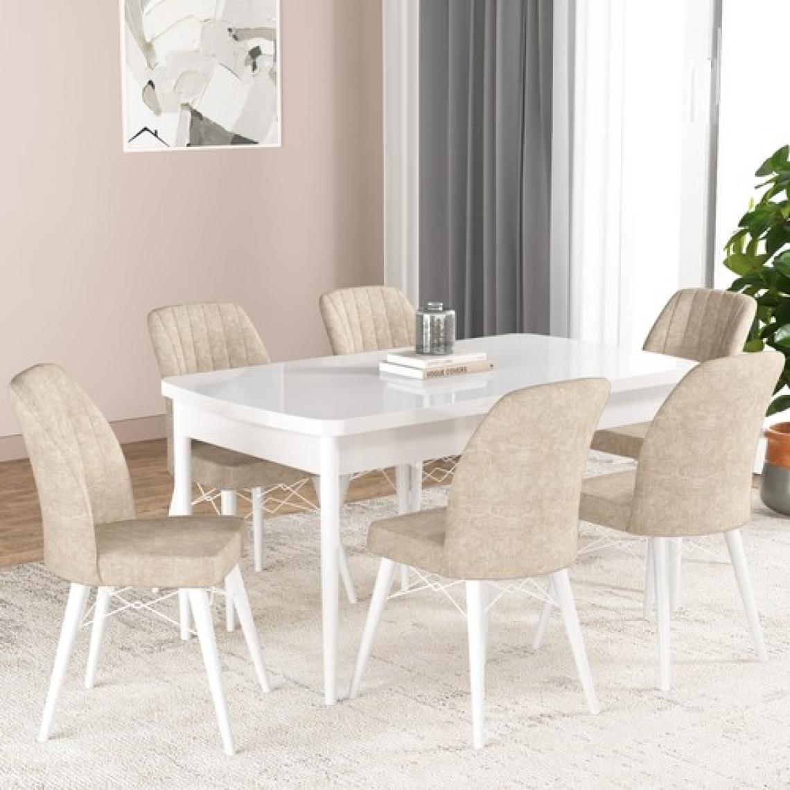 Gadahome Hestia Serisi Açılabilir Mdf Mutfak Salon Masa Takımı 6 Sandalyeli(Beyaz)