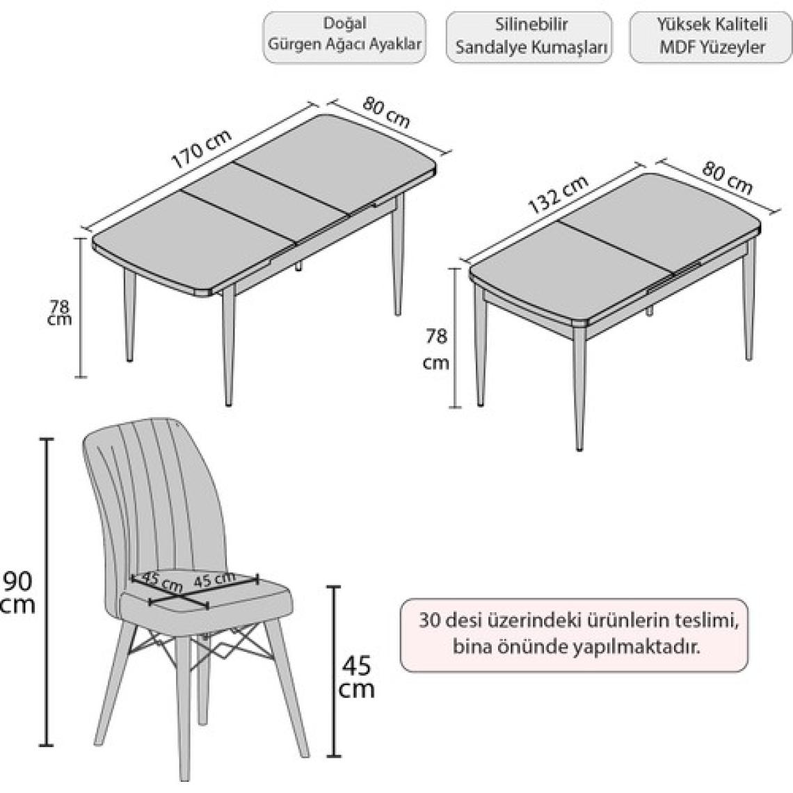 Gadahome Hestia Serisi Açılabilir Mdf Mutfak Salon Masa Takımı 6 Sandalyeli(Beyaz)