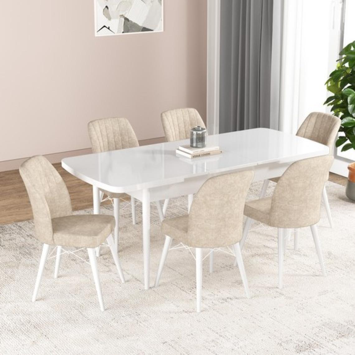 Gadahome Hestia Serisi Açılabilir Mdf Mutfak Salon Masa Takımı 6 Sandalyeli(Beyaz)